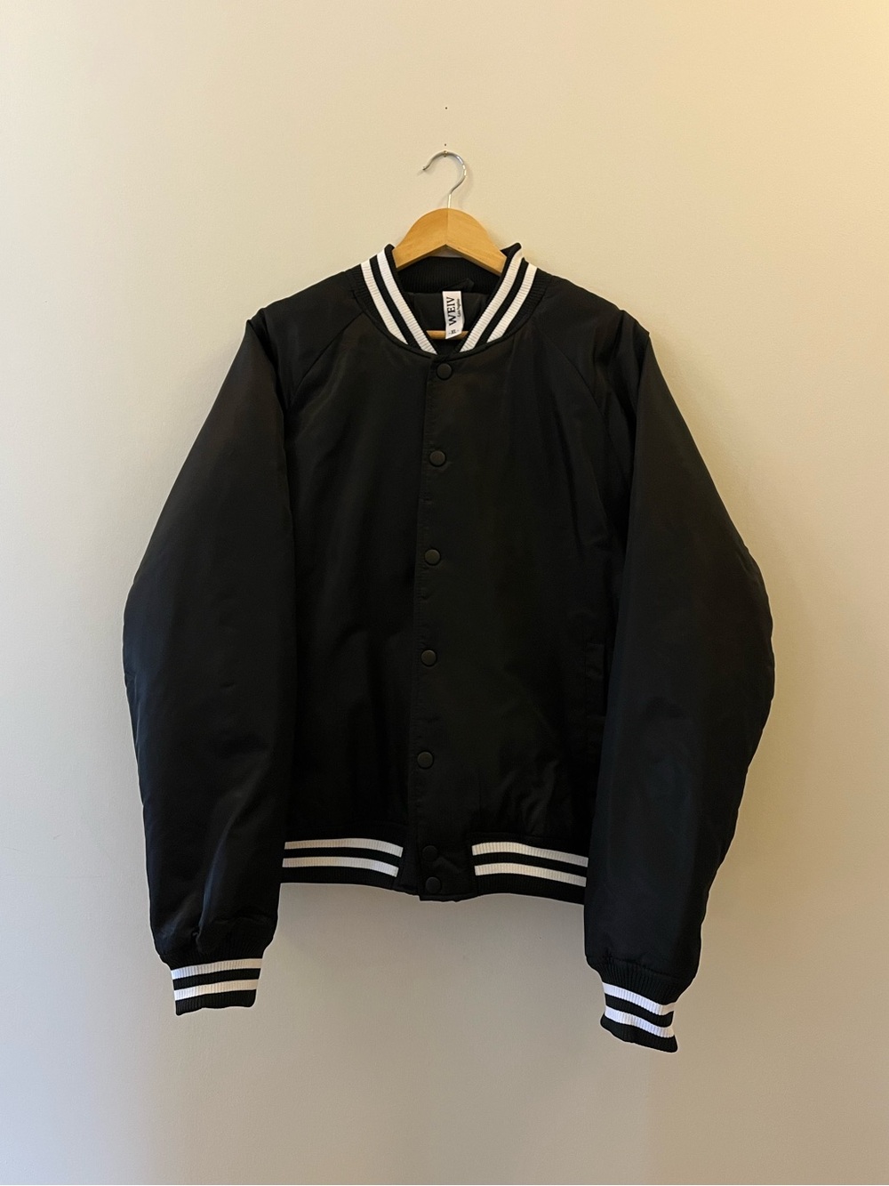Black Varsity Jacket with White Stripe Trim - XL